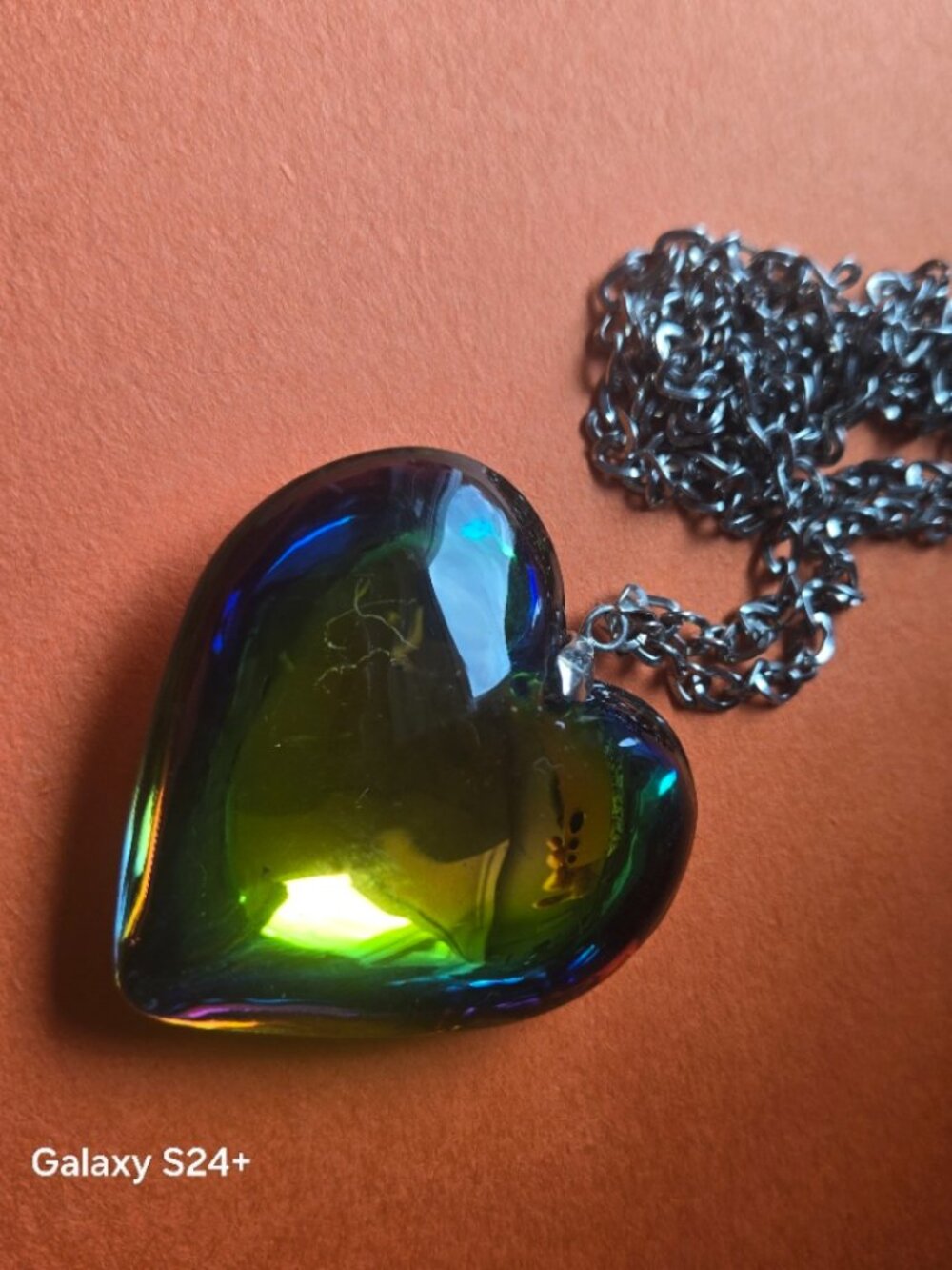 Rainbow Glass Heart Pendant 18K GF